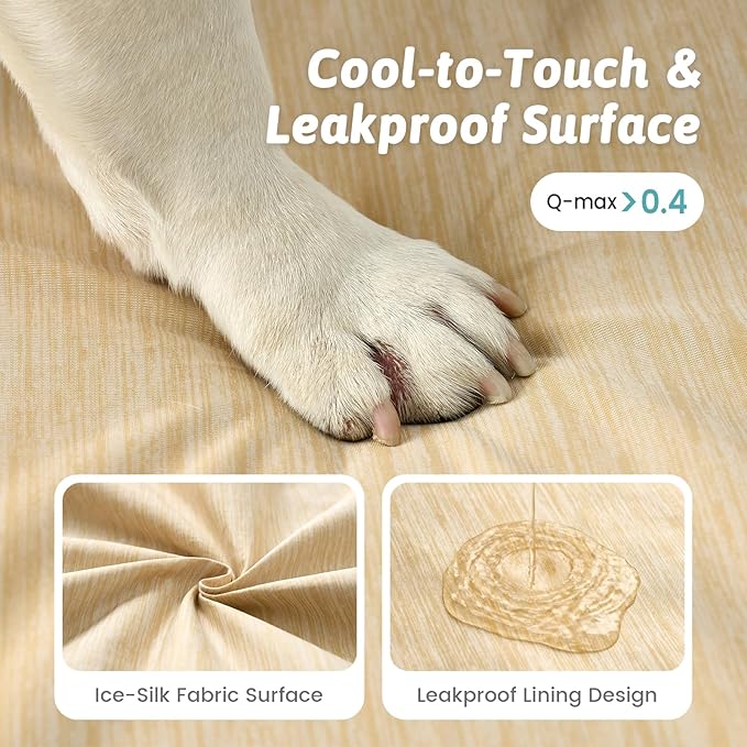 Large Orthopedic Dog Bed, Cooling Dog Beds for Large Dogs, Washable Pet Bed with Waterproof Liner, 44x32x4in,Beige