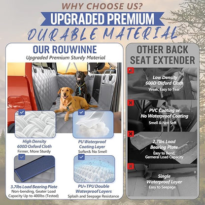 Back Seat Extender for Dogs Truck-Large Space, Dog Pet Seat Cover Back Seat Hard Bottom Holds 420lbs, Waterproof Dog Hammock for Crew Cab Trucks F150, RAM1500, Sierra, Tundra, Silverado, Grey