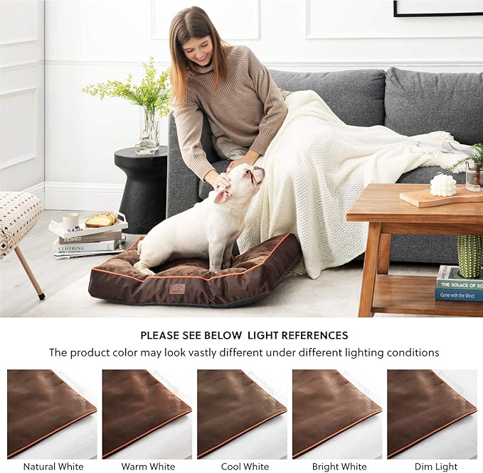 Bedsure XL Washable Dog Bed - 3 Inch Thicken Up to 100lbs Pet Mat Pillows with Removable Washable Cover, Brown
