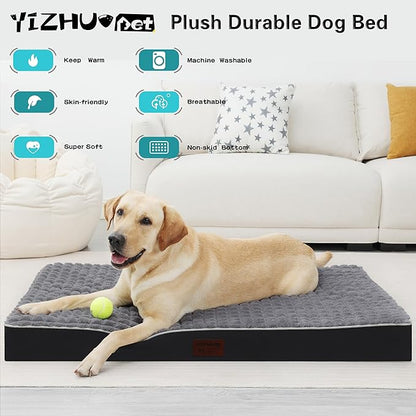 Dog Bed, Waterproof Orthopedic Dog Beds for Large/Medium/Small Dogs, Dog Crate Pad with Removable Washable Pet Mat Cover, Non-Slip Bottom (L(36''x27''x3''), Grey Side