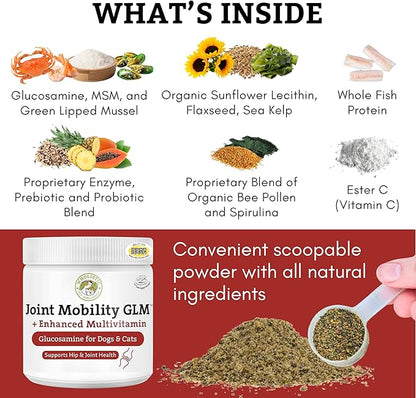 Wholistic Pet Organics - Hip and Joint Supplement for Dogs & Cats - Cat and Dog Joint Supplement - Green Lipped Mussels, Glucosamine, Chondroitin for Dogs & Cat Mobility Support - 4 Lb - 181 Scoops