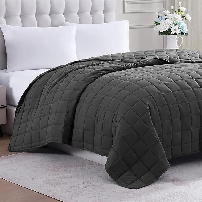 Casa Platino Quilted Blanket Twin XL Size - Pre Washed - Soft & Lightweight Bed Blanket - All Season Down Alternative Blankets - Charcoal