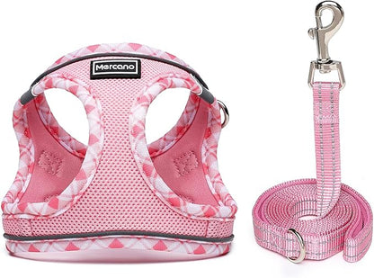 Mercano Soft Mesh Dog Harness and Leash Set, No-Chock Step-in Reflective Breathable Lightweight Easy Walk Vest Harnesses with Safety Buckle for Small Dogs, Cats (Pink, XXS)