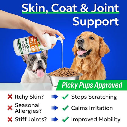 Bark&Spark Fish Oil for Dogs - Natural Omega-3 - Skin & Coat Support - Liquid Food Supplement for Pets - Natural EPA + DHA Fatty Acids for Joint Function, Immune & Heart Health 8oz - Salmon