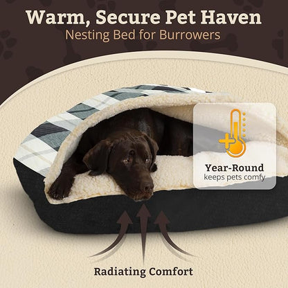 Snoozer Rectangle Cozy Cave Dog Bed - Indoor Dog Bed with Cover Cave, Covered Calming Burrow for Large Sized Pets with Blanket Attached, Enclosed, Washable Cover - XL, Barkley Black Diamond
