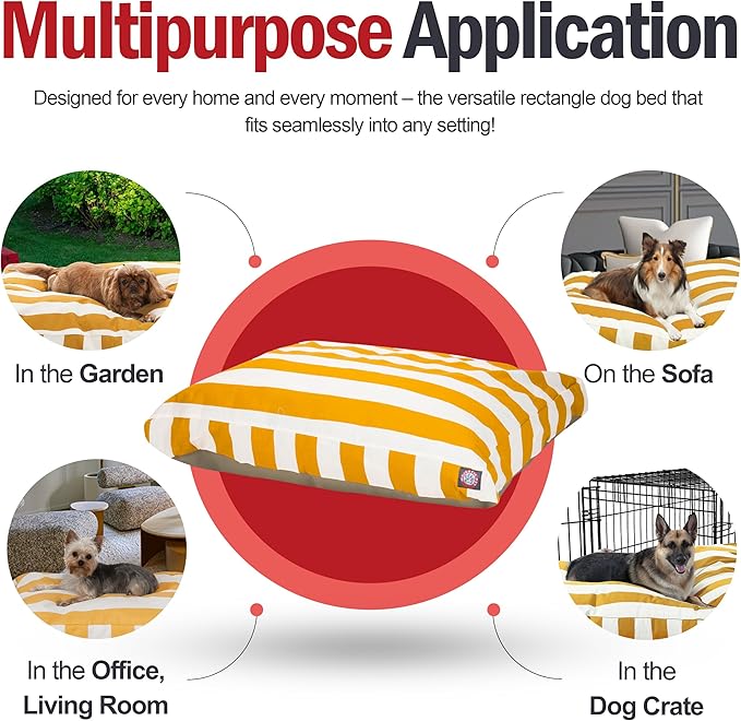Majestic Pet Stripes Rectangle Large Dog Bed Washable – Non Slip Comfy Pet Bed – Dog Crate Bed with Removable Washable Cover – Dog Kennel Bed for Sleeping, Polyester Fiber, X-Large, Yellow