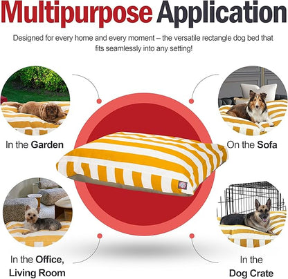 Majestic Pet Shredded Memory Foam Dog Bed Large with Removable Washable Cover 44x36x5 Inch - Rectangle Orthopedic Dog Bed for Senior Dogs–Flat Durable Dogs Crate Bed - Vertical Stripe - Yellow