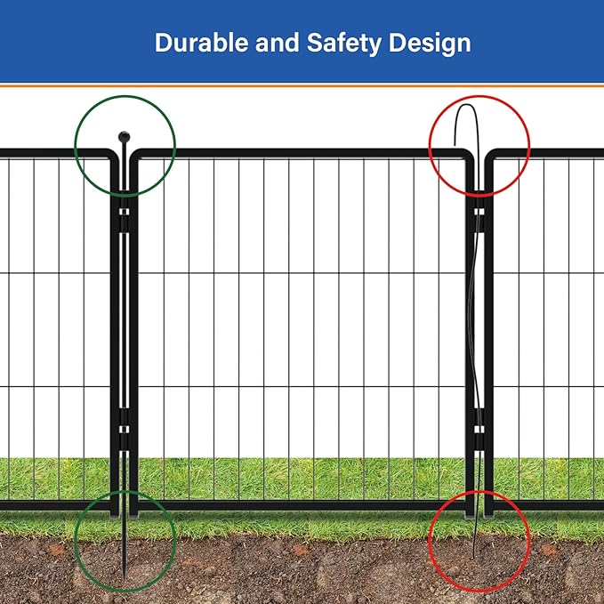 Dog Playpen 42 inch 12 Panels for Indoor & Outdoor Use – Heavy-Duty Metal Pet Fence with Ground Stakes, Rounded Ball Tops for Safety, Stable & Foldable Design, Easy to Assemble