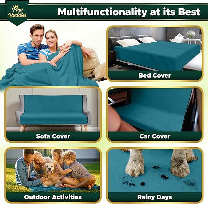 Paw Buddies Premium Waterproof Blanket 80"x90" Velvet-Feel Reversible Throw – Leakproof, Machine Washable Bed & Sofa King Size Protector for Couples, Pets & Travel + Bonus Small Blanket