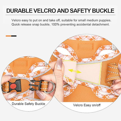 Mercano Soft Mesh Dog Harness and Leash Set, No-Chock Step-in Reflective Breathable Lightweight Easy Walk Vest Harnesses with Safety Buckle for Small Dogs, Cats (Orange, M)