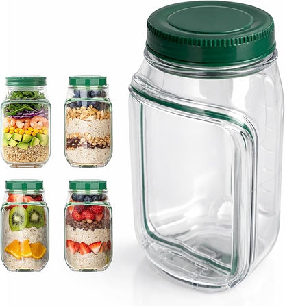 Salad Jar With Side Opening with Leakproof Dressing Compartment, Portable Container, Home, Office, Travel, Outdoor Salad Container for Lunch