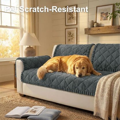 Smiry Fuzzy Couch Cover for Dogs, Non Slip Washable Pet Sofa Cover, Scratch Proof Hair Resistant Plush Sofa Slipcover, Pet Friendly Couch Cushion Protector for Cat, Dark Grey, 27.6" x 70.9"