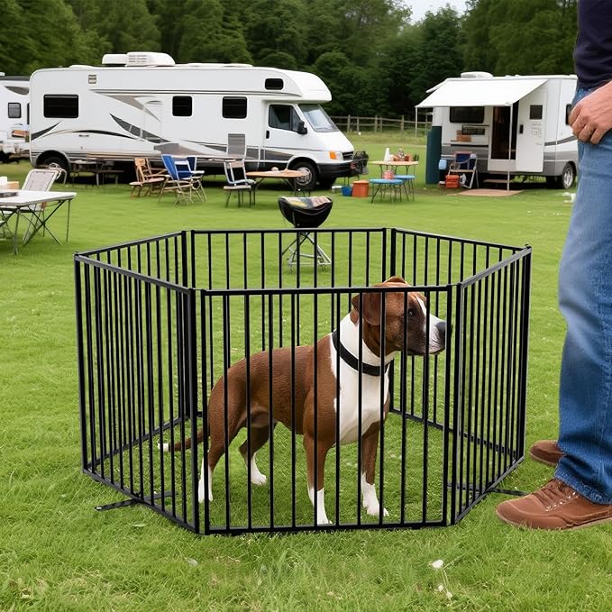 Foldable Metal Dog Playpen, Indoor Outdoor Puppy Exercise Pen, 8 Panels 19.7" Height