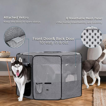 Petsfit Portable Dog Playpen for for Large Dogs/Cat/Rabbit/Chick, with Water Bottle Holder and Carrying Case, for Travel/Indoor/Outdoor Use, Large (45.5"x45.5"x28.5")