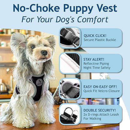 Kruz Dog Harness (Chest 13.5"-14", Weight 4–6 lbs) Athletica Adjustable Heavy Duty No Choke Puppy Vest for Small Dogs Lightweight Air Mesh, Reflective, Puppy Essentials – Black, X-Small