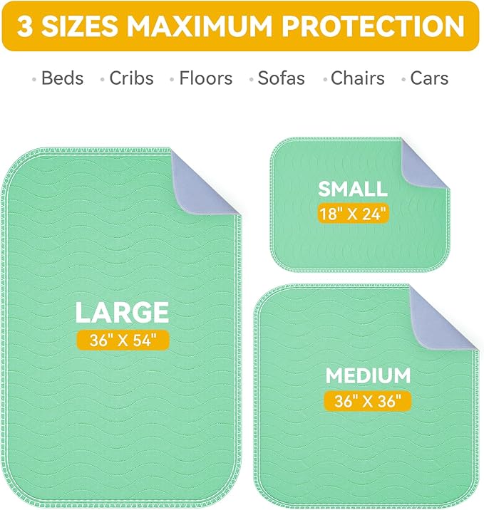 Washable Underpads Waterproof, 4 Pack 18" x24'' Heavy Absorbency Incontinence Bed Pads, Bed Wetting Pads for Babies, Kids and Pets, Soft Reusable Changing Pads for Bed