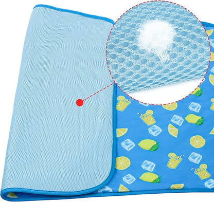 NACOCO Summer Pet Cooling Mat - Cat Dog Cushion Pad Sleeping Cool Lemon Comfortable Soft for Pets Kids and Adults (Dark Blue Lemon, S)