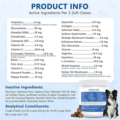 Dog Multivitamin, 40-in-1 Dog Vitamins and Supplements Chewable Contain Probiotics Omega-3 Glucosamine, Multivitamin for Dogs Skin Coat Heart Joint Liver Brain Eyes Immune Support (110ct)