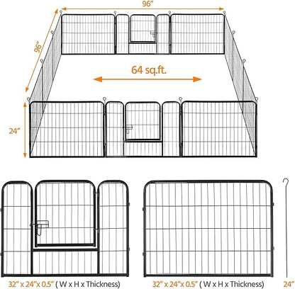 Topeakmart Heavy Duty Dog Playpen Outdoor for Camping, Yard, Garden 24" H Exercise Pen Fence for Small/Medium/Large Animals (Black, 12 Panels)