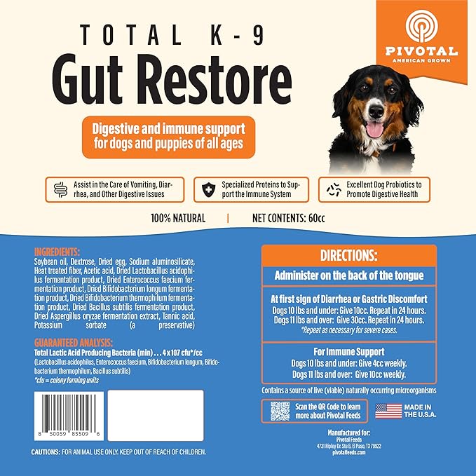 Dog Gut Restore Supplement – Probiotics & Digestive Enzymes for Dogs, Supports Gut Health, Stool Balance & Immune Support – Oral Paste Syringe 60g, Made in USA
