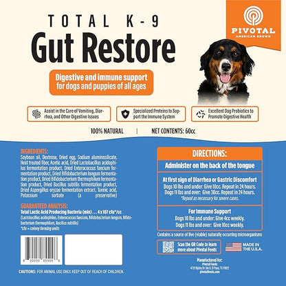 Dog Gut Restore Supplement – Probiotics & Digestive Enzymes for Dogs, Supports Gut Health, Stool Balance & Immune Support – Oral Paste Syringe 60g, Made in USA
