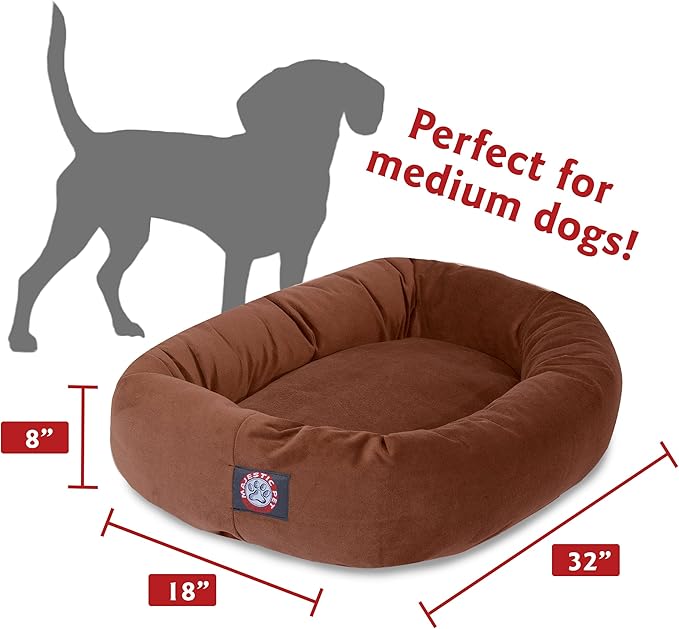 Majestic Pet 32 Inch Suede Calming Dog Bed Washable – Cozy Soft Round Dog Bed with Spine Support for Dogs to Rest Their Head - Fluffy Donut Dog Bed 32x23x7 (Inch) - Round Pet Bed Medium – Rust