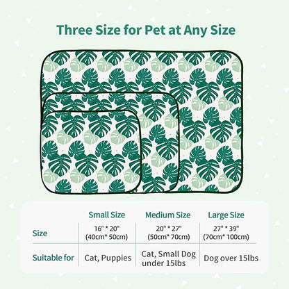 NWK Pet Cooling Mat -Q-Max>0.345 Ice Silk Cooling Mat for Dogs & Cats Portable & Washable Pet Cooling Blanket, Car Seats, Beds for Summer (Green Leaf, 27'' X 20'' X 0.3'')