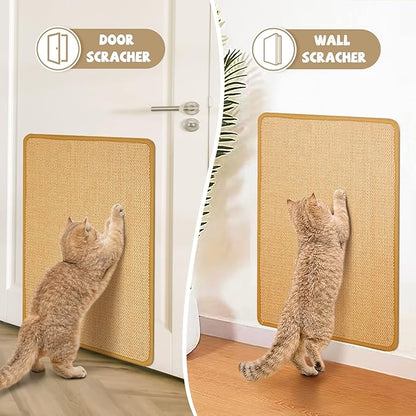 Graciadeco Carpet Cat Scratching Mat Sisal, 2 Packs Sisal Fabric Large 23.6" x 15.7" Scratching Pad for Indoor Cats with Adhesive Hook Loop Tape, Cat Scratching Rug Wall Scratchers for Indoor