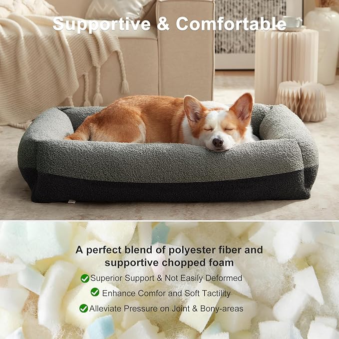 FURTIME Dog Bed Large Sized Dogs, Washable Comfy Fluffy Medium Dog Bed, Removable Zipper Cover Machine Wash, Soft Orthopedic Bed Durable Pet Cuddler with Anti-Slip Bottom, 36"x27"x8",Dark Grey
