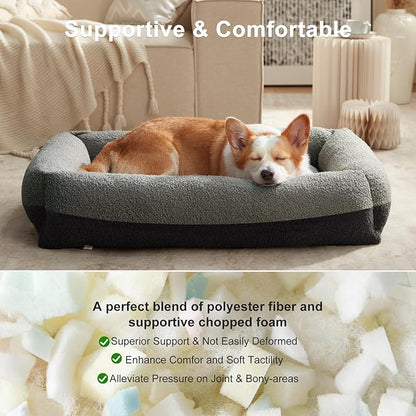 FURTIME Dog Bed Large Sized Dogs, Washable Comfy Fluffy Medium Dog Bed, Removable Zipper Cover Machine Wash, Soft Orthopedic Bed Durable Pet Cuddler with Anti-Slip Bottom, 36"x27"x8",Dark Grey
