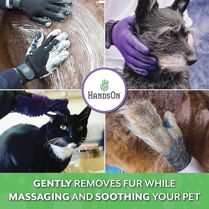 H HandsOn Pet Grooming Gloves - Patented #1 Ranked, Award Winning Shedding, Bathing, & Hair Remover Gloves - Gentle Brush for Cats, Dogs, and Horses (Black, X-Large)