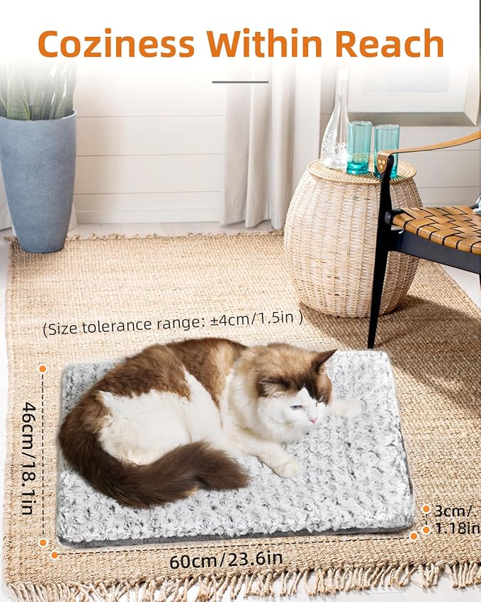 Papettly 2-Pack Self Warming Cat Bed - 24 x 18 in - Machine Washable Cat Heating Pad - 3cm/1.18in Thickened Pet Heating Pad for Cats & Dogs