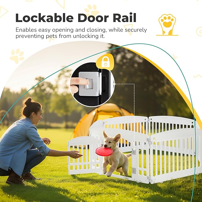 24" Plastic Dog Playpen 6-Panel Durable Pet Playpen for Puppies & Small/Medium Dogs, Portable & Foldable Pet Fence with Secure Locking Door, White