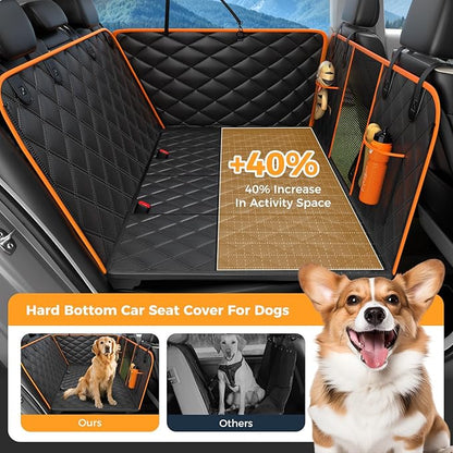 Dog Car Seat Cover for Back Seat, Hard Bottom Back Seat Extender for Dogs - Supports 400lbs,New Waterproof, Scratch Resistant, Anti Slip Portable Dog Hammock,Suitable for Cars, SUVs and Trucks(BLACK）