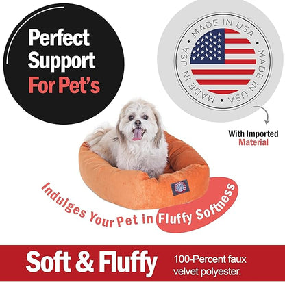 Majestic Pet 24 Inch Micro Velvet Calming Dog Bed Washable – Cozy Soft Round Dog Bed with Spine for Head Support - Fluffy Donut Puppy Mat 24x19x7 (inch) Small – Orange (2025)