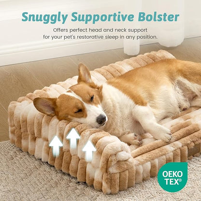 COZY KISS Medium Dog Bed, Faux Rabbit Fur Orthopedic Foam Dog Bed with Sides, Removable Washable Cover & Waterproof Lining, Comfortable Pet Couch for Medium Dogs, Tie-Dye Brown (36" L x 20" W x 6" Th)