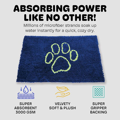 Dog Gone Smart Dirty Dog Doormat - Fast Drying Rug with Super Gripper Backing for Clean Floors - Super Absorbent and Machine Washable Mat for Muddy Paws - Marine
