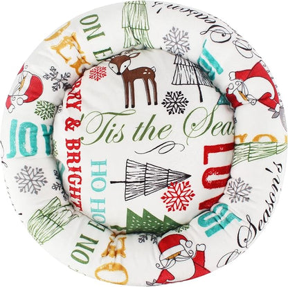 Levtex Home - Santa Claus Lane - 23in x 14in x 6in - Pet Bed - Christmas Sentiment and Santa - White, Red, Green, Teal, Black - 100% Polyester Velour