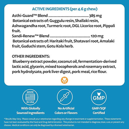 Hip and Joint Chews for Dogs with Stiff Joints & Mobility – Natural Boswellia, Ashwagandha & Turmeric Herbal Holistic Support – Pork Flavor – 90 Count