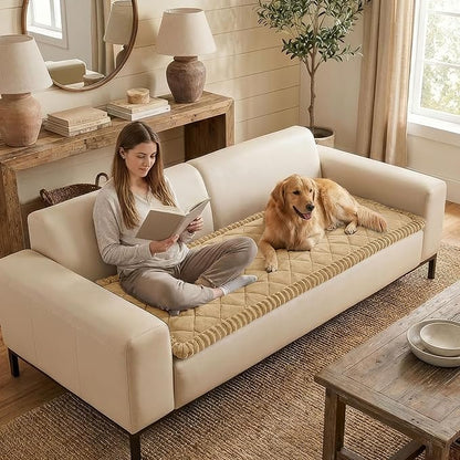 Smiry Fuzzy Couch Cover for Dogs, Non Slip Washable Pet Sofa Cover, Scratch Proof Hair Resistant Plush Sofa Slipcover, Pet Friendly Couch Cushion Protector for Cat, Camel, 27.6" x 70.9"
