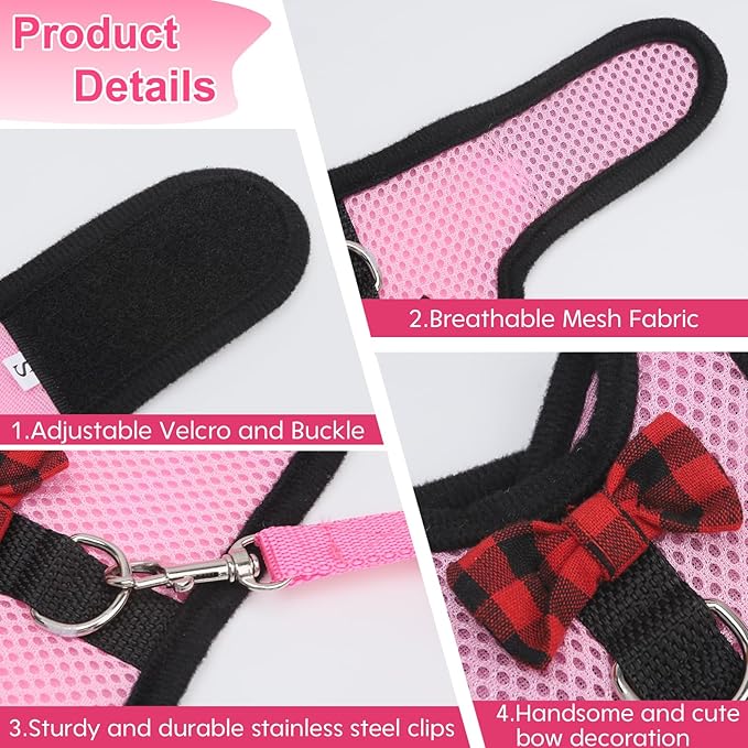 Guinea Pig Harness and Leash，2packs Guinea Pig Clothes Baby Ferret Rats Hamster Soft Mesh Harness Leash for Decoration，Hamster Harness can be Adjusted to Any Size. (Pink + Purple)