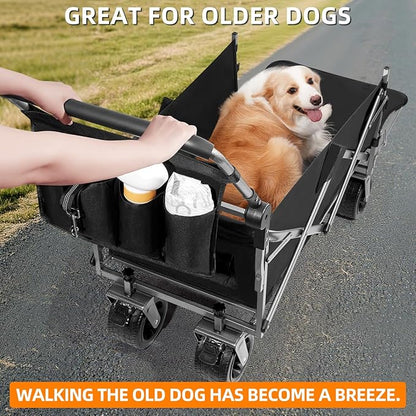 MAXFUT Large Dog Stroller for Large Medium Dogs,Older Dog Wagon Cart with Tailgate,Foldable Pet Strollers (Black)