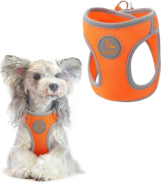 Kruz Dog Harness (Chest 13.5"-14.5", Weight 4–6 lbs) Athletica Adjustable Heavy Duty No Choke Puppy Vest for Small Dogs Lightweight Air Mesh, Reflective, Puppy Essentials – Orange, X-Small