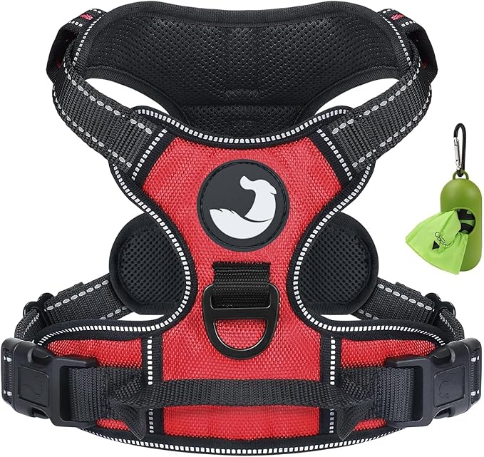 Joytale No Pull Dog Harness for Small Dogs, Reflective Pet Vest with Front Clip, Adjustable Soft Padded Harnesses with Easy Control Handle for Training and Walking, Red, S