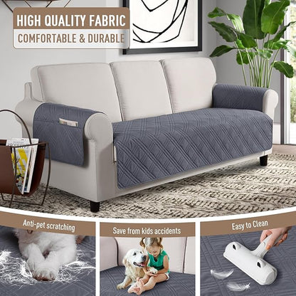 TAOCOCO Waterproof Couch Covers for Pets Dogs with Non Slip Backing, Sofa Seat Covers with Side Pocket for 3 Cushion Couch Washable Dog Couch Cover Protector Sofa Slipcovers(Sofa Plus, Dark Grey)