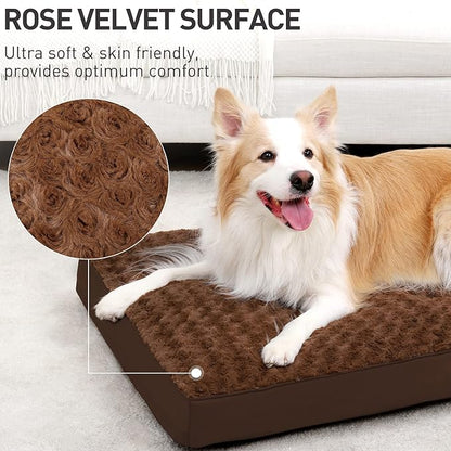 Dog Crate Bed Waterproof Jumbo Dog Beds for Extra Large Pets Rose Velvet Soft Fluffy Washable with Removable Cover & Anti-Slip Bottom, 47 x 29 Inch, Brown