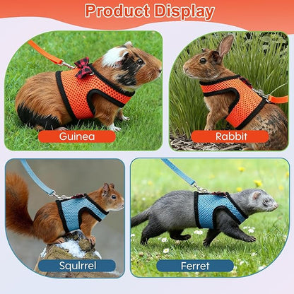 Guinea Pig Harness and Leash，2packs Guinea Pig Clothes Baby Ferret Rats Hamster Soft Mesh Harness Leash for Decoration，Hamster Harness can be Adjusted to Any Size. (Blue + Orange)