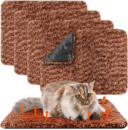 Drydiet 4 Pack Self Warming Cat Pads Self Heating Cat Mat Washable Homeless Dogs Thermal Pads Kennel Pad Reflects Body Heat Warm Crate Bed Mat for Indoor Outdoor Pet(Brown,16 x 20 Inch)