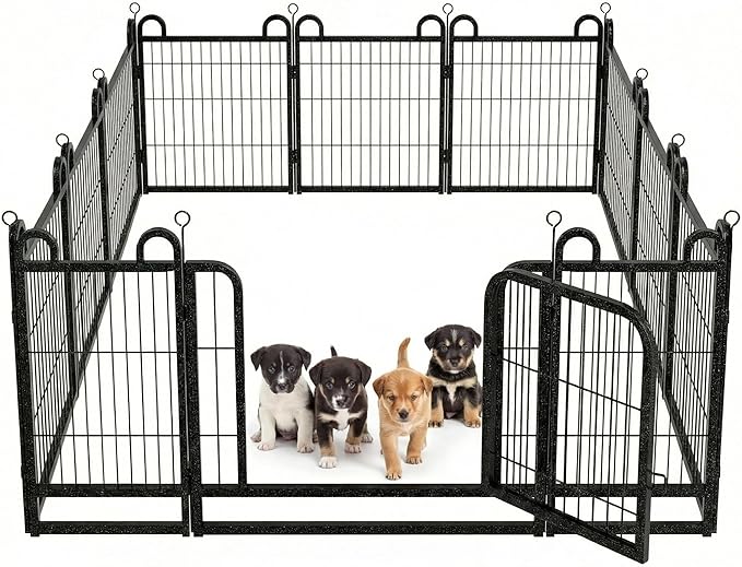 Puppy Playpen 12 Piece Panels Small Dog Fence Outdoor Indoor Use 24" Height Anti-Rust with Doors Portable Dog Play Pen for RV Camping Yard, Total 22FT, 30.25 Sq.ft, Snowy Black