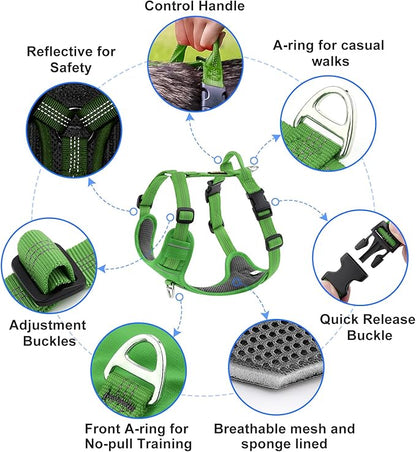 Plutus Pet No Pull Dog Harness, Reflective Adjustable Dog Vest Harness with Handle, Escape Proof, Soft Padded for Small Medium Large Dogs (Green, XS)